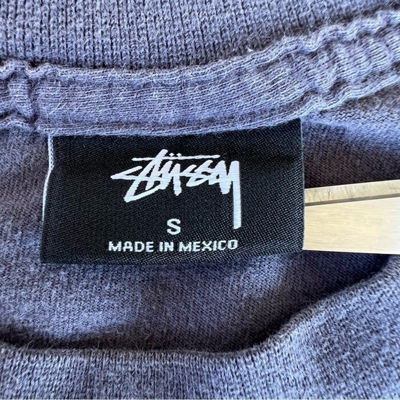 VTG Stussy Logo Streetwear Surf Crewneck Faded Distressed Blue Gray Mexico Small - Picture 9 of 10